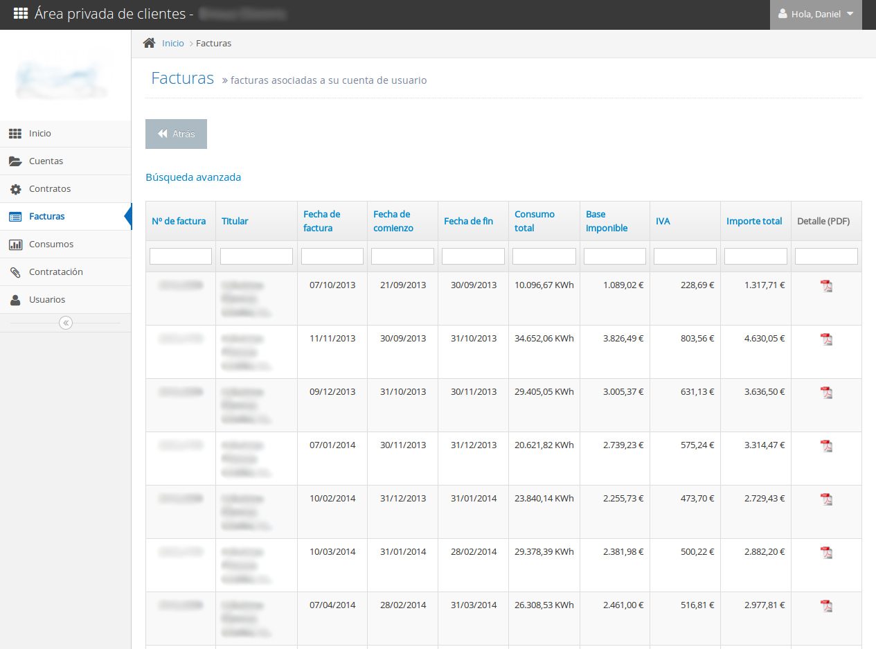 Customer invoices view