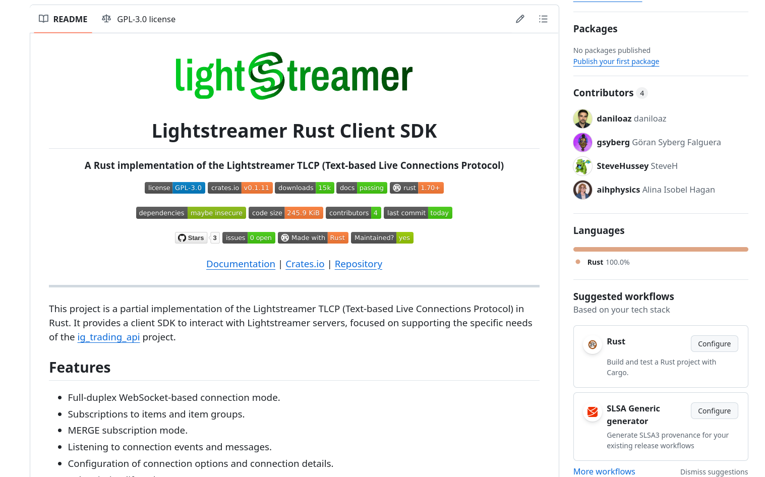 Lightstreamer Rust client SDK on crates.io