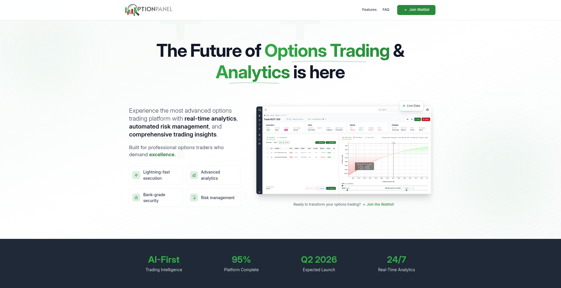 Modern Option Panel landing page